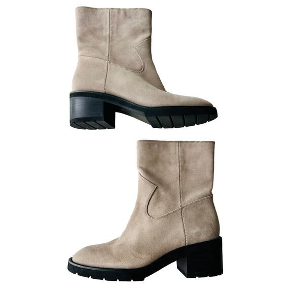 Stuart Weitzman Boulevard Moto Bootie Tan Size 10 NEW Suede Leather Lug Sole - Picture 3 of 9